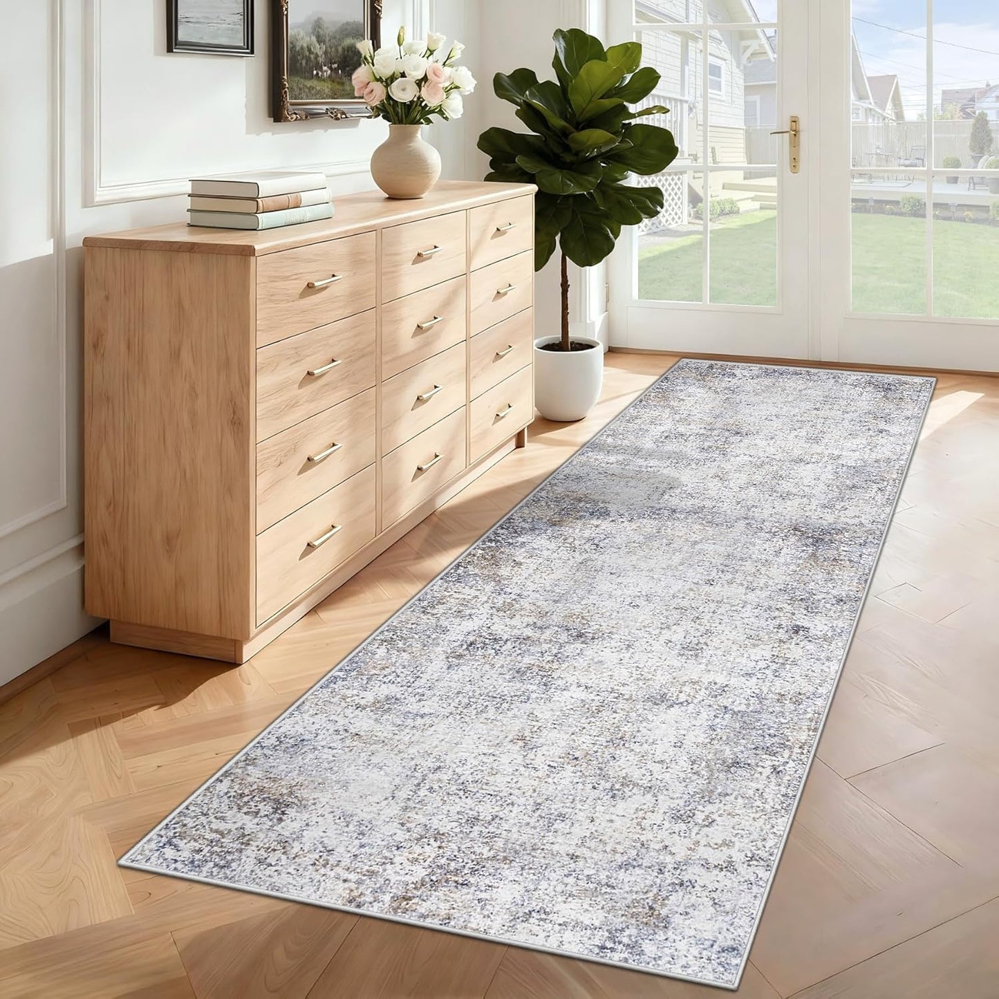 XLUEZ 8x10 Area Rugs for Living Room, Washable Modern Abstract Large Area Rug Neutral Soft Non Slip Kids Rug Stain Resistant Indoor Carpet for Bedroom Nursery Dining Children's Room(Blue, 8'x10')