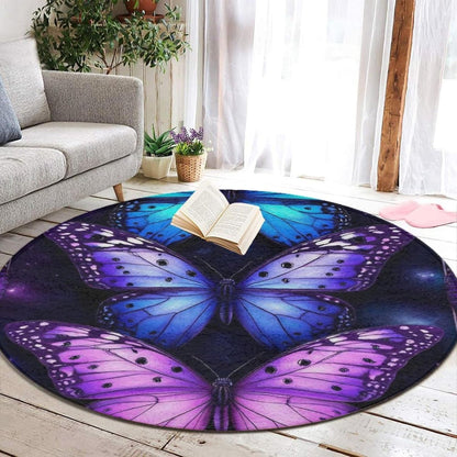 Soft Round Yoga Carpet, Office Chair Decor Round Mat for Carpet and Hardwood Floors Purple Butterfly