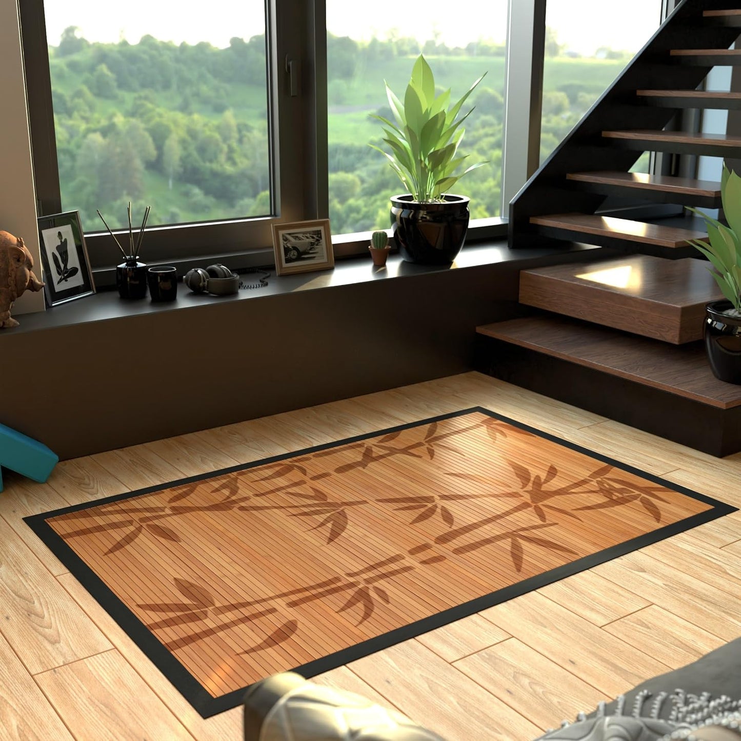 Red Lantern Bamboo Rug - Little Leaf - 4' x 6'