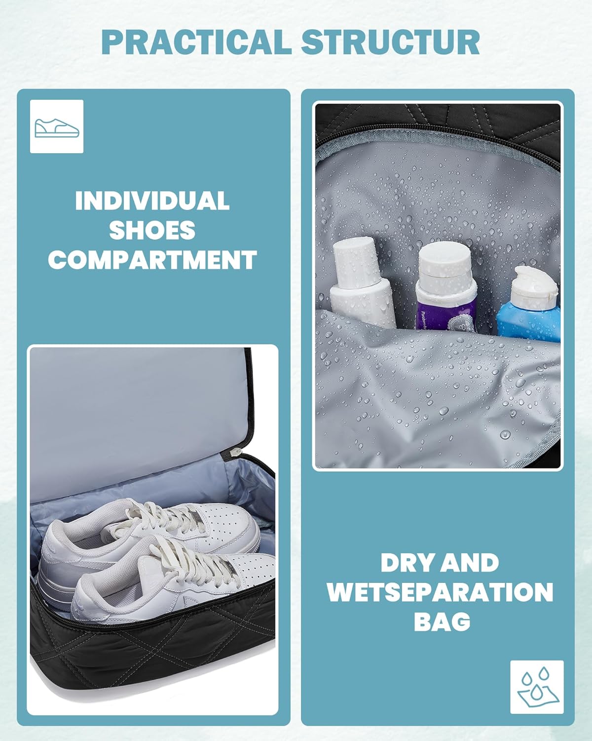 Gym Backpack for Women Men,Cheer bag,Lightweight Gym Bag with Shoe Compartment, Waterproof Sports Backpack with Wet Pocket, Black