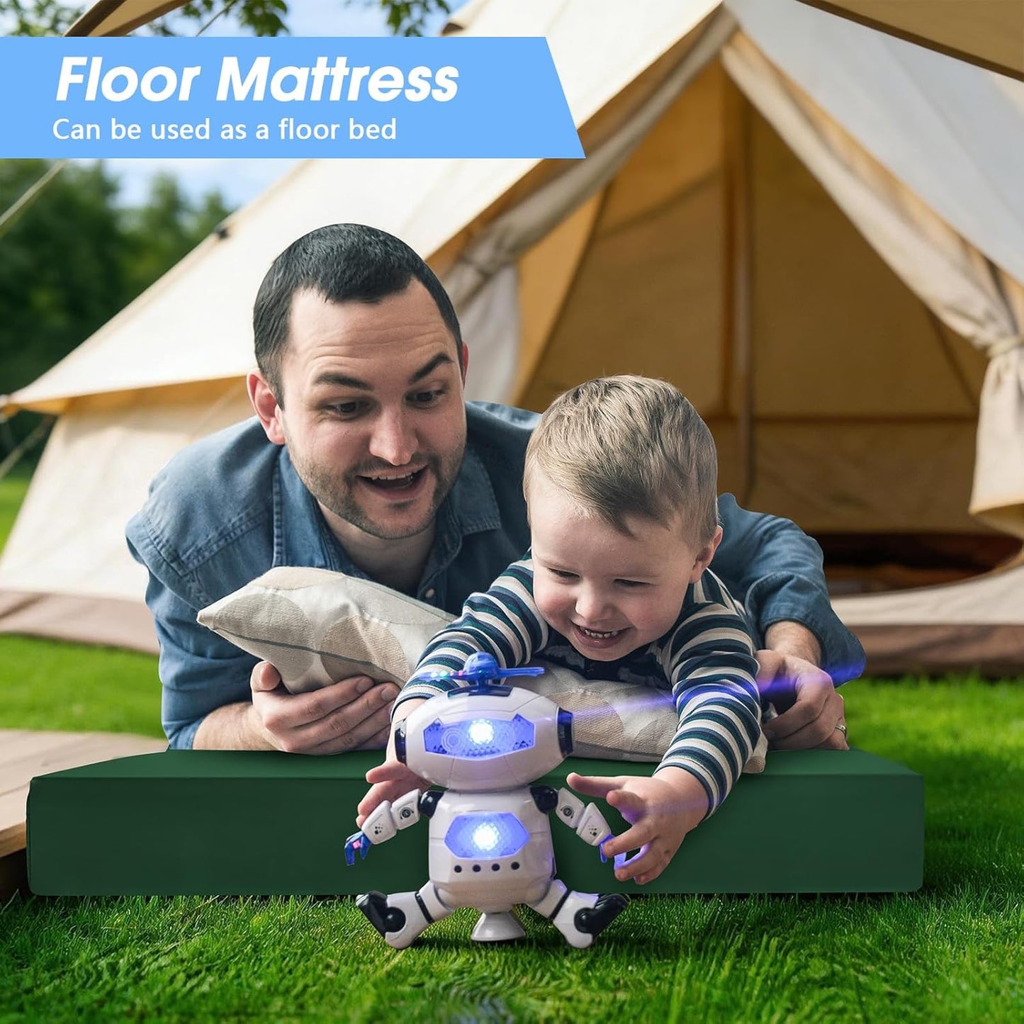 CYMULA Memory Foam Camping Mattress Pad,3inch Sleeping Pad for Camping,Non-Slip Bottom Floor Cot Car Mattress Bed with Retaining Portable Roll up Mattress Pad Mat for Travel Truck Guest Bed Tent