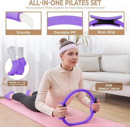 Pilates Kit for Women – 16PCS Home Pilates Workout Kit for Beginners, Pilates Ring Set with Ball, Resistance Bands & Accessories, Full Body Toning Equipment for Home Workouts
