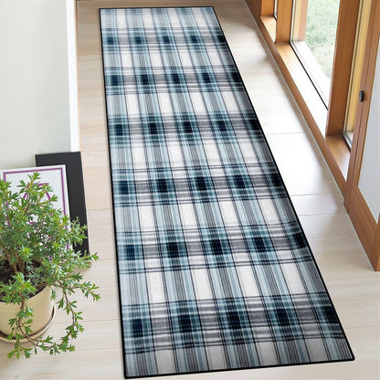 Runner Rug Washable 2x6 White Navy Blue Green Tartan Plaid Scottish Texture from Tartan Plaid Non-Slip Hallway Area Rug Indoor Outdoor Home Decor for Entryway Bathroom Kitchen Carpet Yoga Floor Mat