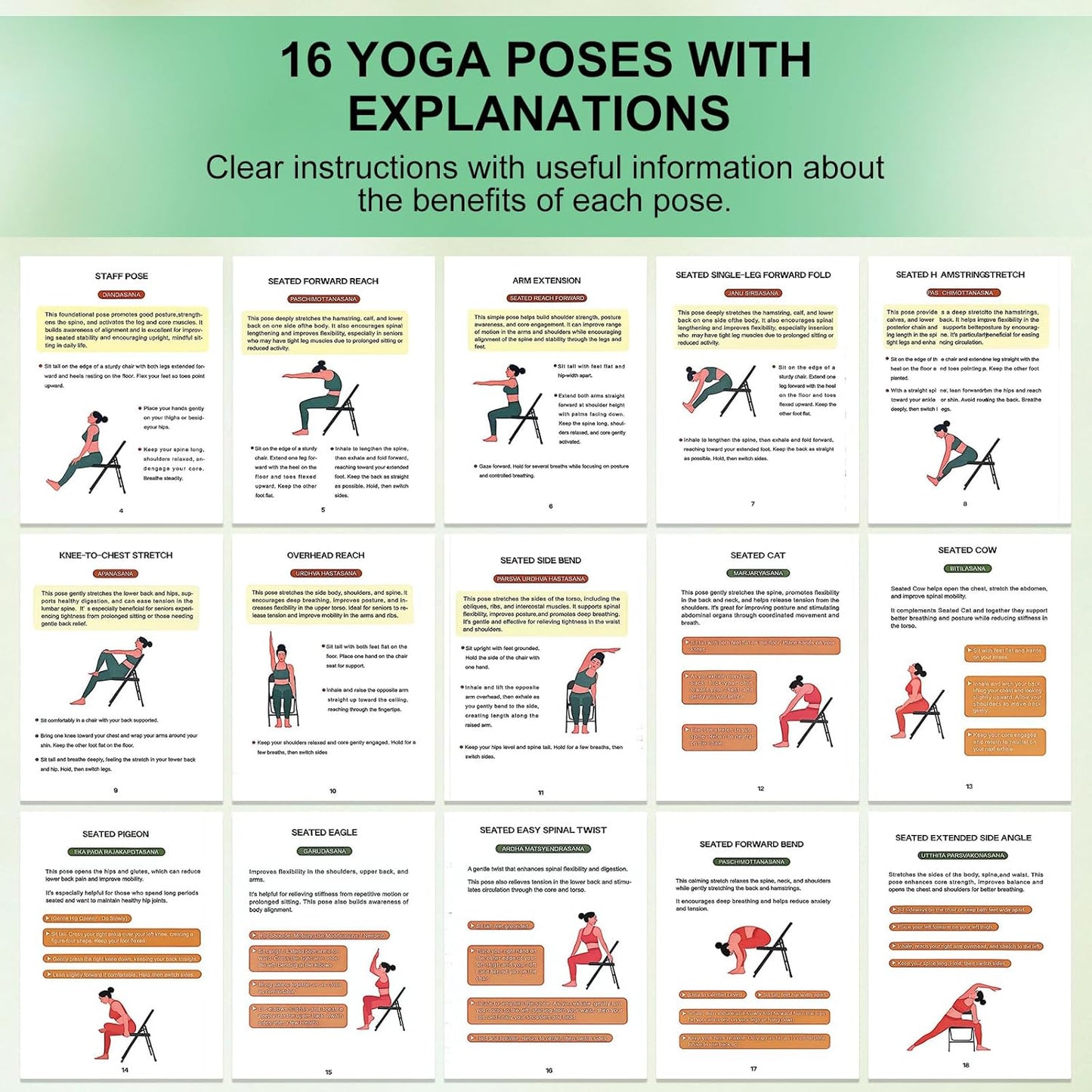 Chair Yoga for Seniors Over 60 Book & Chart – 30-Day Challenge, Gentle Seated Yoga Guide, Chair Yoga for Weight Loss & Flexibility, Senior Chair Exercises for Women & Men