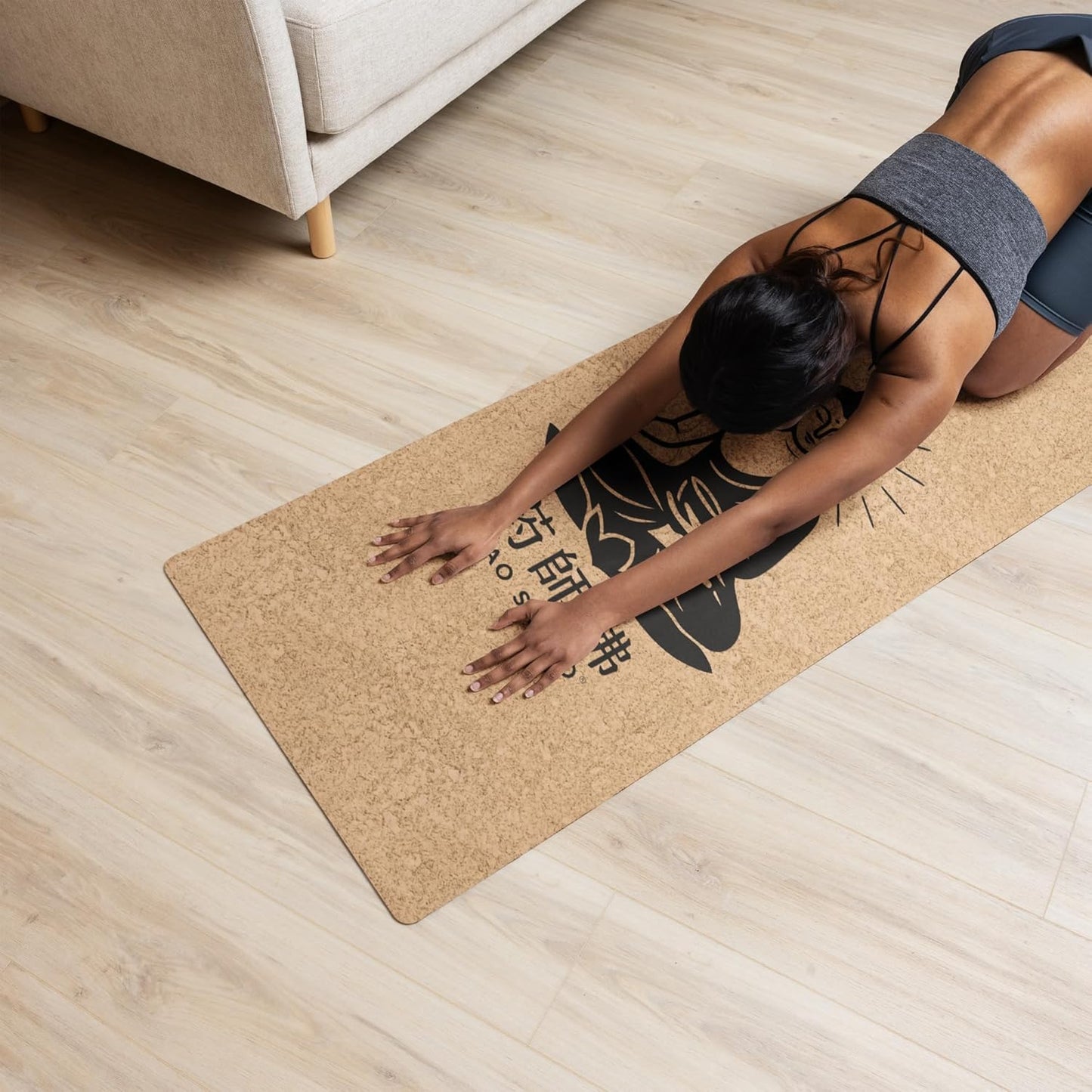 Yoga Mat 183 x 60 cm - 4 mm FSC Cork + Natural Rubber - BLACK