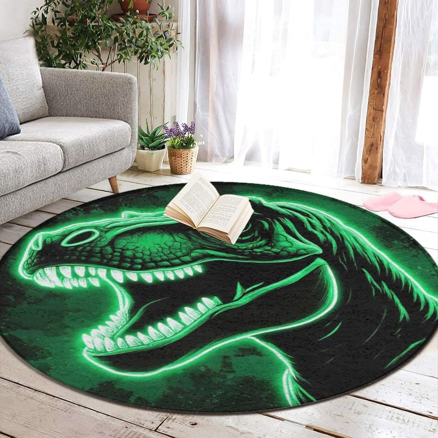 Large Home Decor Mat, Soft Round Yoga Carpet, Non Slip Machine Washable Home Office Circle Rug Gothic Witchy Sun Moon Mushroom Moth