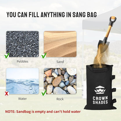 CROWN SHADES Sand Bags for Canopy Legs (150 LBS) Sandbags for Weight, Canopy Weights, Pop Up Tent Weights Bags, Black (Unfilled)