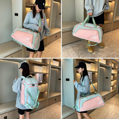 Eslcorri Gym Duffle Bag for Women Men, Sports Backpack with Wet & Shoe Compartment, Fitness Overnight Weekender Bag for Yoga, Swim, Travel (Style B, GreenPink)