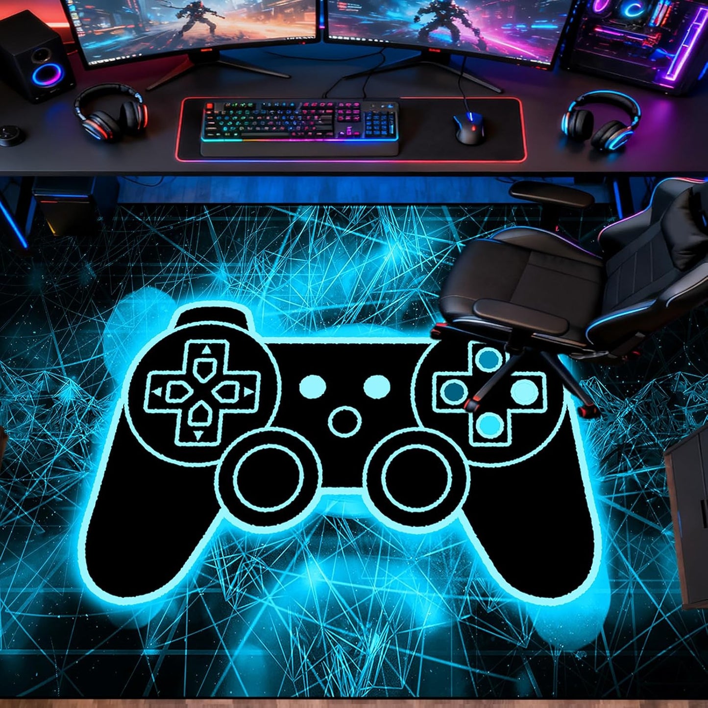 Video Game Rug - Gaming Themed Rug Gamepad Controller Area Rugs for Bedroom Gaming Carpet for Boys Game Carpet for Playrooms Bedroom Doormat Yoga Mats