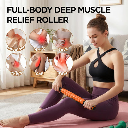 Muscle Roller Massage Roller Stick- Deep Tissue Fascia Blaster for Myofascial Pain Relief, Lymphatic Drainage & Body Sculpting, Handheld Physical Therapy & Recovery Tool (Gray black-18 inch)