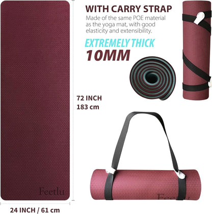 Yoga Mat with Strap – 10mm & 12mm Thick Yoga Mat, Non-Skid Dual Surface Workout Mat, Eco-Friendly POE Yoga Mats for Women Men Kids, Perfect Exercise Mat for Pilates, Yoga, and Floor Workouts, Includes Carrying Strap.