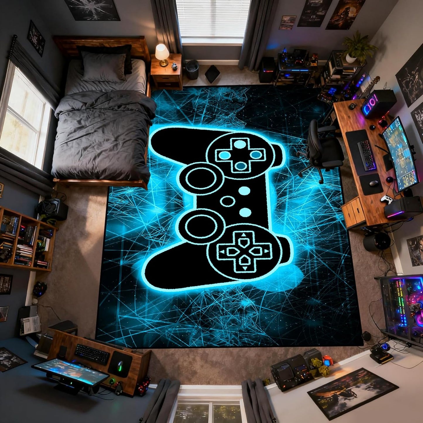 Video Game Rug - Gaming Themed Rug Gamepad Controller Area Rugs for Bedroom Gaming Carpet for Boys Game Carpet for Playrooms Bedroom Doormat Yoga Mats