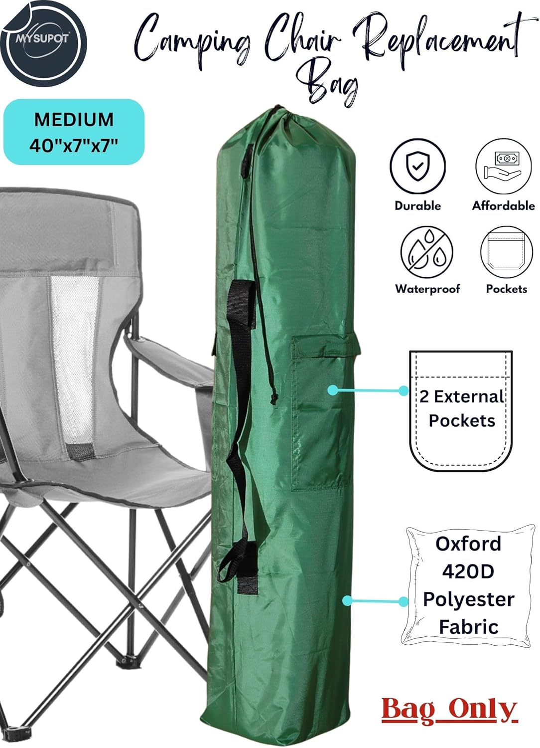 Replacement Bag for Folding Camping Chair, Portable Camp Chair, Hammock, Yoga Mat, Umbrella, Tents, Tripods, Fishing Poles - 420D Oxford Polyester Fabric