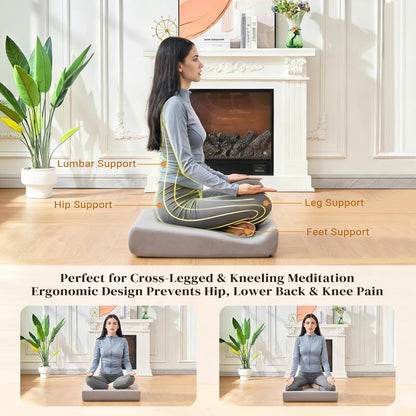 Luxe Velvet Meditation Cushion Set, Zafu Yoga Floor Mat High-Density Foam, 26.4" Large Floor Pillows, Removable Washable Cover for Indoor/Outdoor Use, Metaphysical Mandala Design
