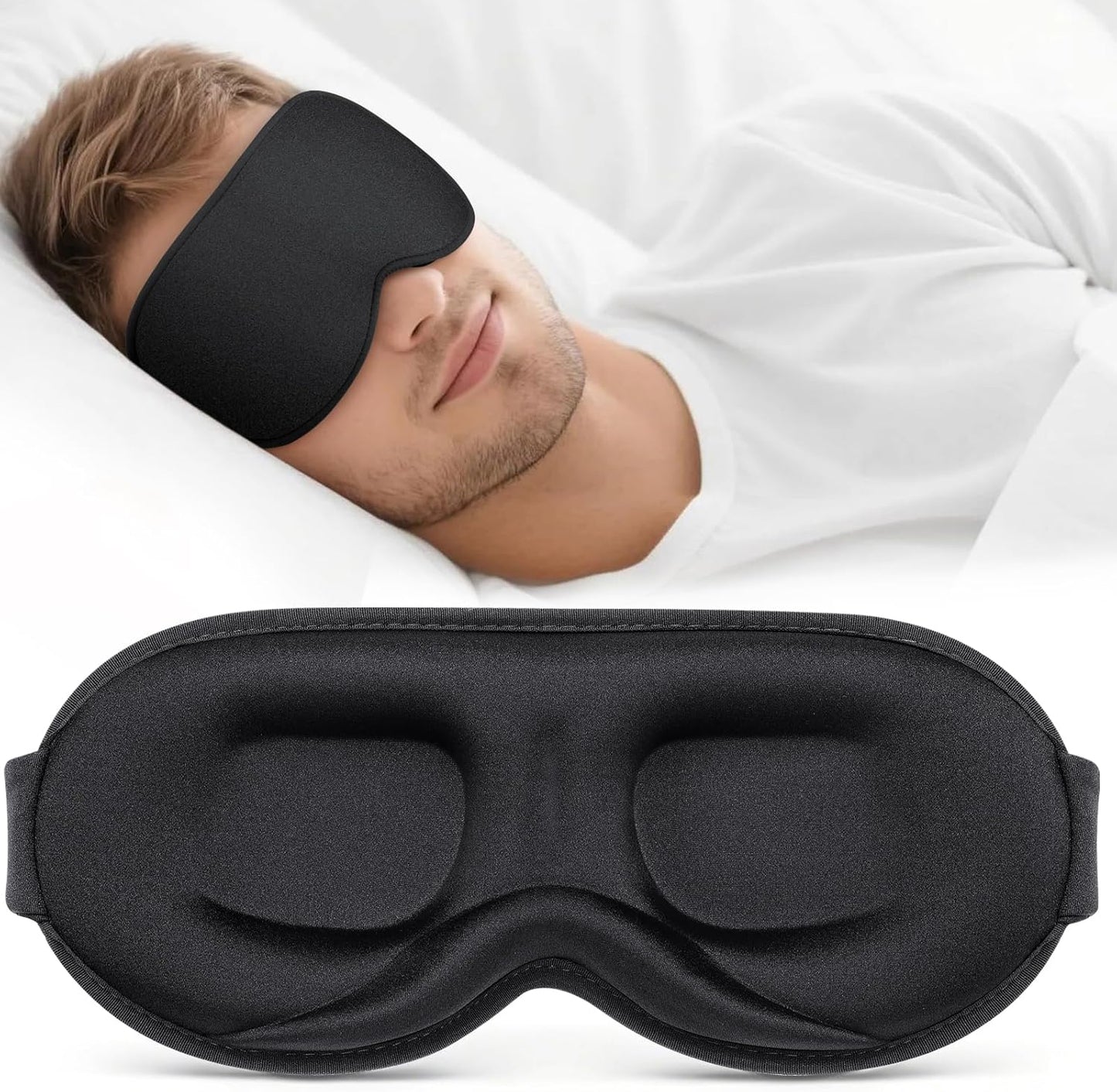 Sleep Mask for Men Women - 100% Blackout Eye Masks for Sleep - 3D Soft Sleeping Mask for Side Sleepers - Zero Pressure Lash Extensions Eye Cover Shade for Airplane Travel Essentials, Black