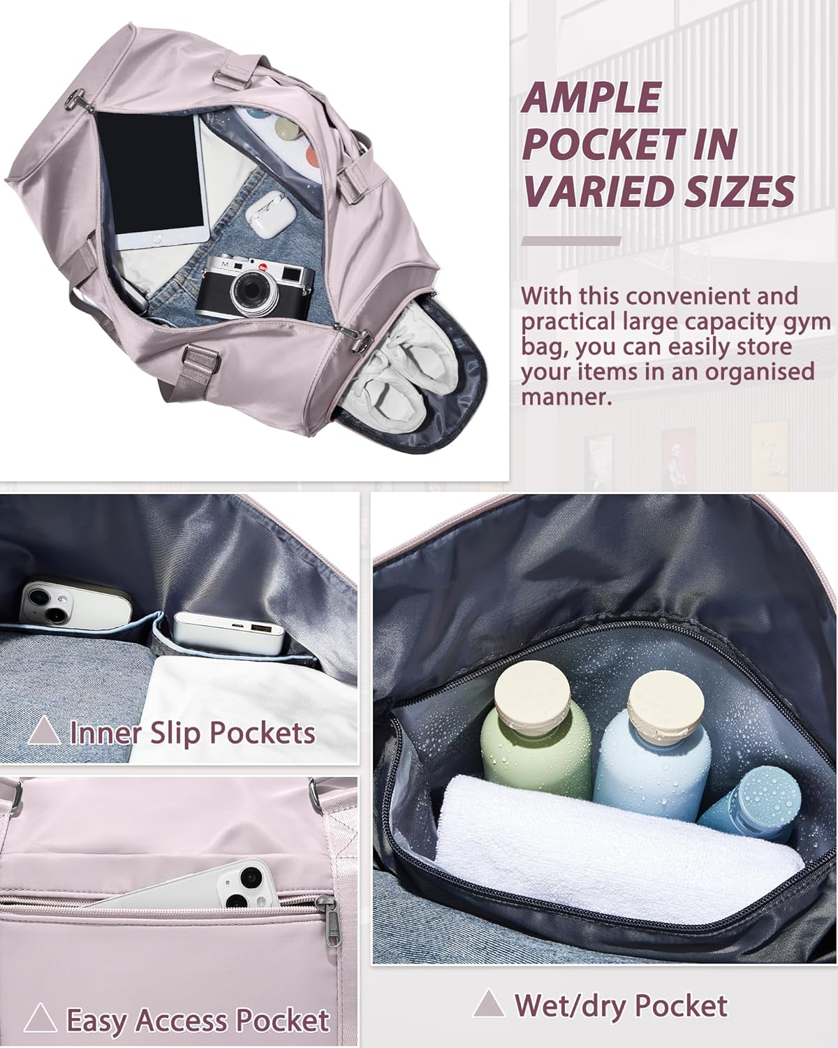 Gym Bag Womens Mens with Shoes Compartment and Wet Pocket Travel Duffel Bag for Women for Plane Sport Gym Tote Bags Swimming Yoga Waterproof Weekend Overnight Carry on Bag Hospital Holdalls - Colors C