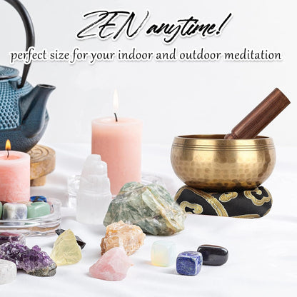 Relaehih Tibetan Singing Bowls Set-Hand-hammered in Nepal Sound Bowl for Meditation, Yoga, Chakra, Meditation Accessories, Stress Relief Tool and Unique Gifts for Women, Men (Yellow, 4 inch)