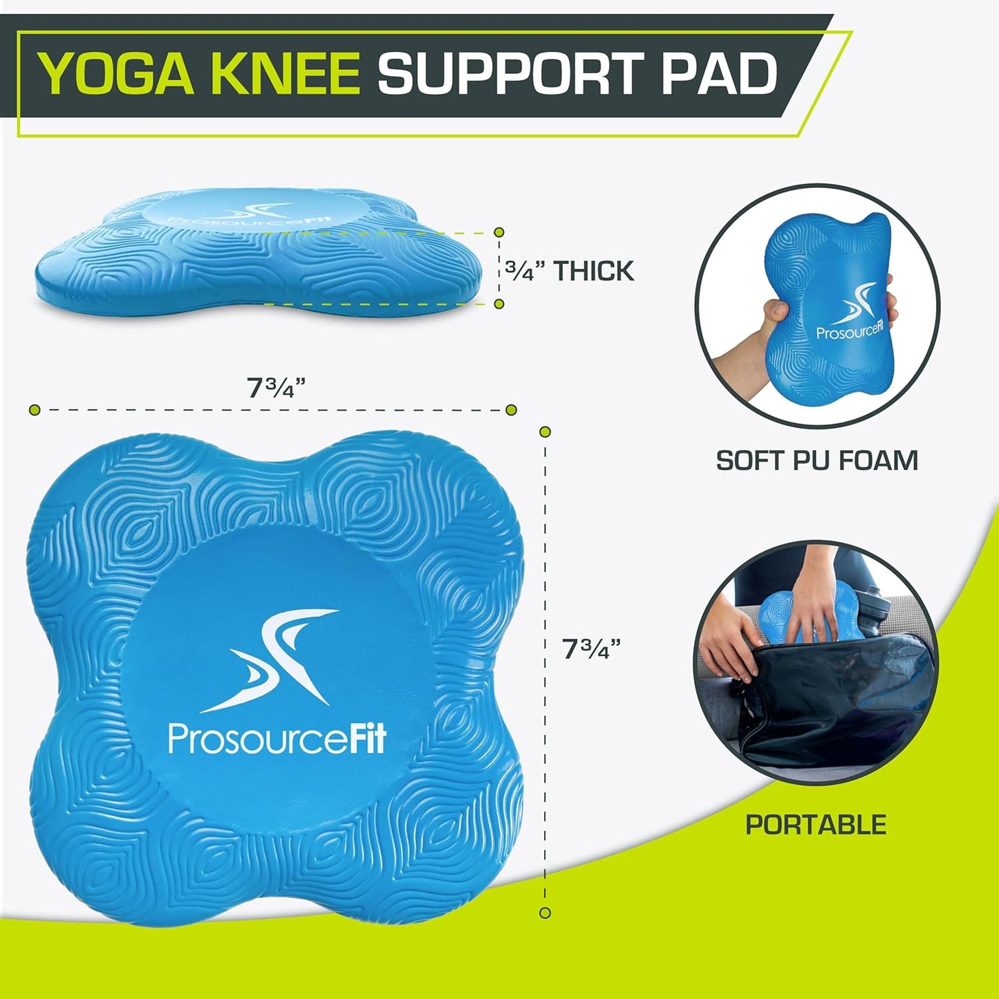 ProsourceFit Yoga Knee Support Pads Set of 2, Non-Slip Knee Pad for Yoga, Pilates, Meditation, and Stretching; Exercise Yoga Accessories for Knee Support for Men and Women, Portable Yoga Pad Cushions