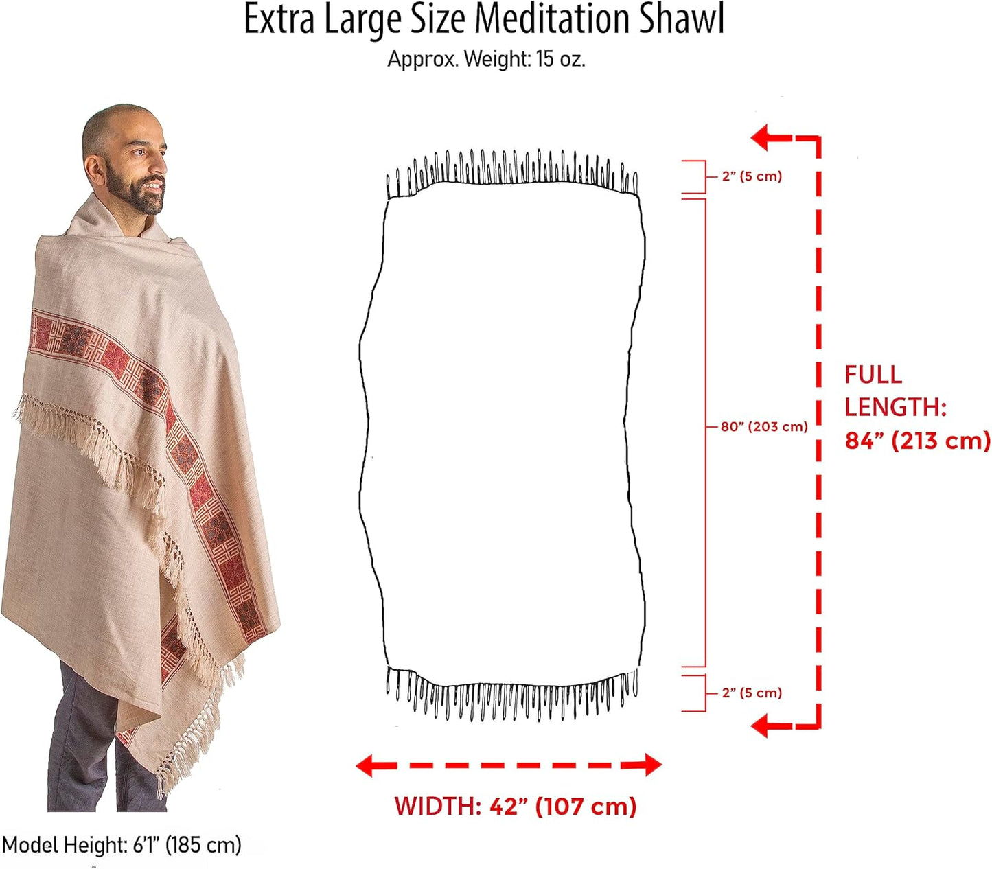 Meditation Shawl or Blanket, Vegan Wool Wrap, Oversize Scarf, Indian Blanket. Unisex
