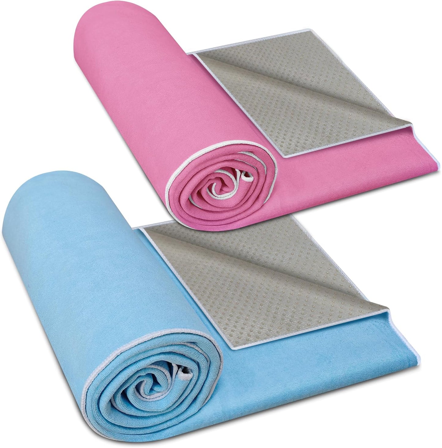 Hot Yoga Towel Non-Slip, 2 Pack Thick & Soft Yoga Mat Towel, Sweat Absorbent, with Grip Dot, 72" x 27", Yoga Towel for Hot Yoga, Pilates, Fitness and Gym Workouts, Light Pink