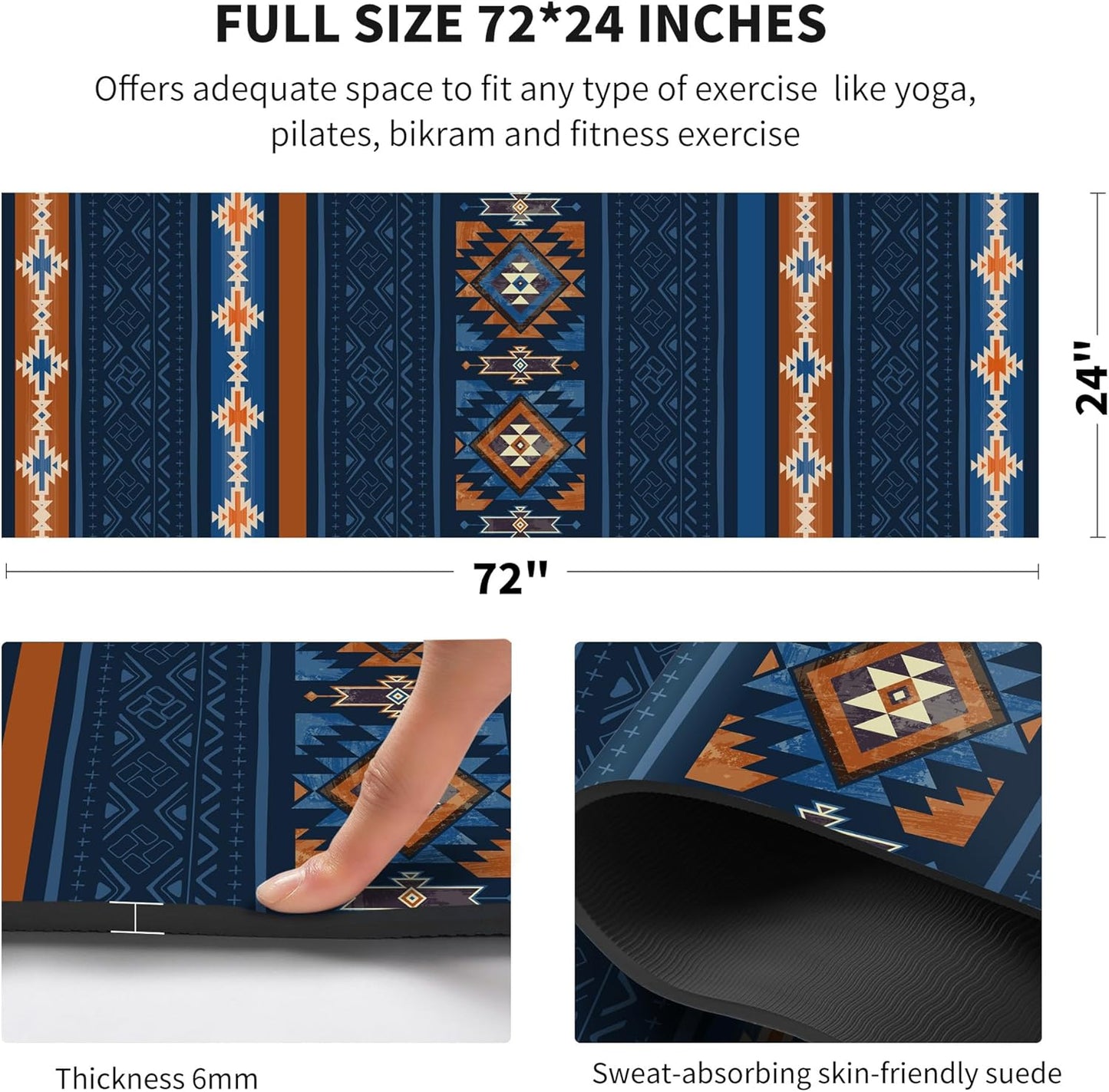 nuveti Yoga Mat Print Extra Thick TPE Non Slip Fitness Exercise Mat with Carrying Bag,72"x24" Extra Thick 6MM Exercise & Workout Mat for Yoga, Pilates Fitness and Floor Exercises - Colors A