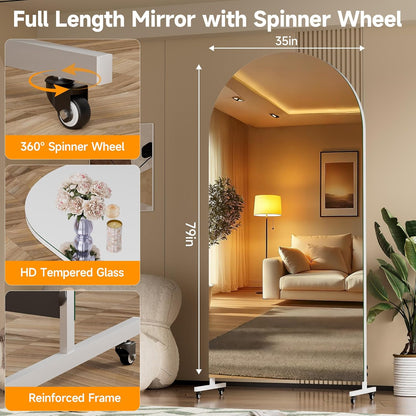 Hasipu 71" x 28" Arched Rolling Home Gym Mirror with Wheels, 360° Swivel Body Mirror with HD Tempered Glass, Large Floor Mirror for Yoga Room, Dance Studio, Bedroom & Home Gym