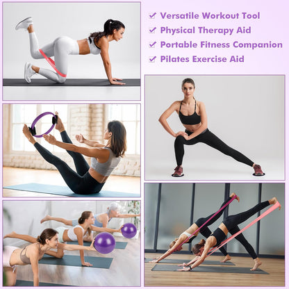 Goocrun Pilates Ring Set Exercise Equipment, with Exercise Resistance Bands Set, Pilates Ball, Sliding Disks. Portable Home Gym - with Fitness Guide Poster