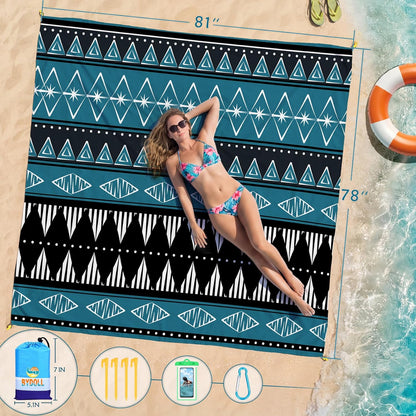 BYDOLL Beach Blanket Waterproof Sandproof Large Sand Free,78''X81''/10'X9' Oversized Sandless Lightweight Blanket Picnic Mat for Beach Travel Camping Hiking with Stakes
