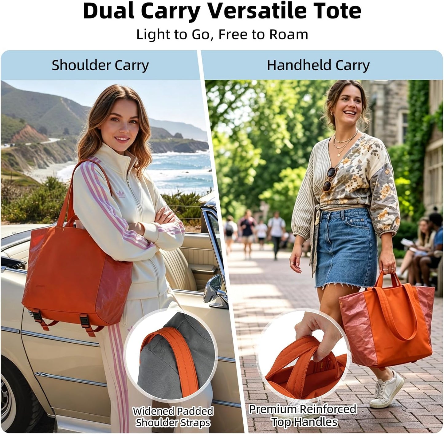 Lightweight Carryall Tote Bag for Women, 25L Expandable Travel Work Bag with Tablet Sleeve, Gym Tote with Yoga Mat Holder & Wet Dry Pocket, 3-Piece Set with Shoe Bag & Cosmetic Pouch (Black)