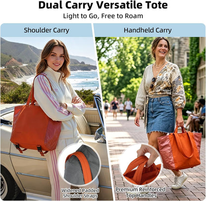 Lightweight Carryall Tote Bag for Women, 25L Expandable Travel Work Bag with Tablet Sleeve, Gym Tote with Yoga Mat Holder & Wet Dry Pocket, 3-Piece Set with Shoe Bag & Cosmetic Pouch (Black)