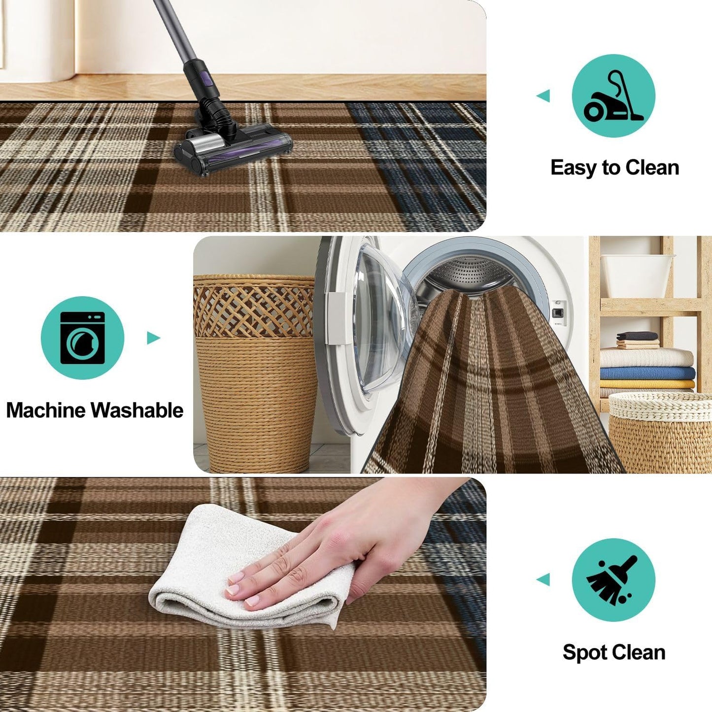 Runner Rug Washable 2x6 White Navy Blue Green Tartan Plaid Scottish Texture from Tartan Plaid Non-Slip Hallway Area Rug Indoor Outdoor Home Decor for Entryway Bathroom Kitchen Carpet Yoga Floor Mat