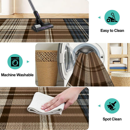 Runner Rug Washable 2x6 White Navy Blue Green Tartan Plaid Scottish Texture from Tartan Plaid Non-Slip Hallway Area Rug Indoor Outdoor Home Decor for Entryway Bathroom Kitchen Carpet Yoga Floor Mat