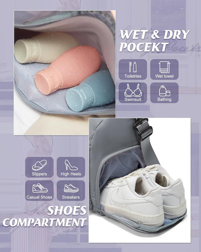 Gym Bag Womens Mens with Shoes Compartment and Wet Pocket Travel Duffel Bag for Women for Plane Sport Gym Tote Bags Swimming Yoga Waterproof Weekend Overnight Carry on Bag Hospital Holdalls - Colors C