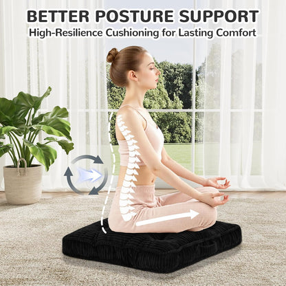 Meditation Floor Cushion, 22x22 Tufted Floor Pillow for Adults, Square Large Meditation Cushion Pillow, Green Corduroy Sitting with Handle, Yoga Seating for Tatami, 1Pack