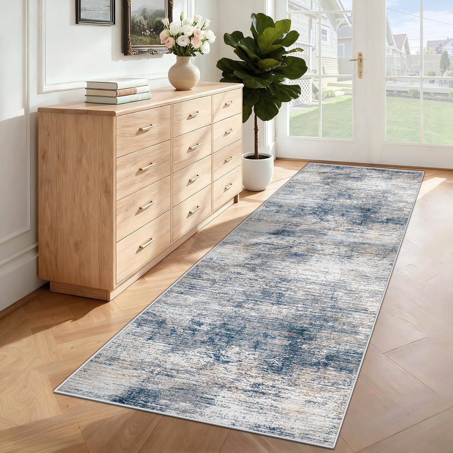 XLUEZ 8x10 Area Rugs for Living Room, Washable Modern Abstract Large Area Rug Neutral Soft Non Slip Kids Rug Stain Resistant Indoor Carpet for Bedroom Nursery Dining Children's Room(Blue, 8'x10')