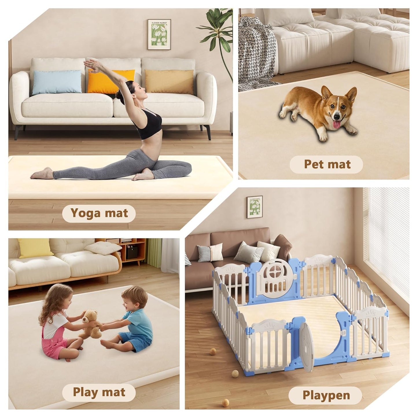 Baby Play Mat for Floor, 1.3'' Thick Memory Foam Tummy Time Mat - Super Soft Coral Velvet Nursery Rug with Non-Slip Backing, Crawling Rug for Toddlers/Infants, Yoga & Tatami Use, Oatmeal, 79''x 118''