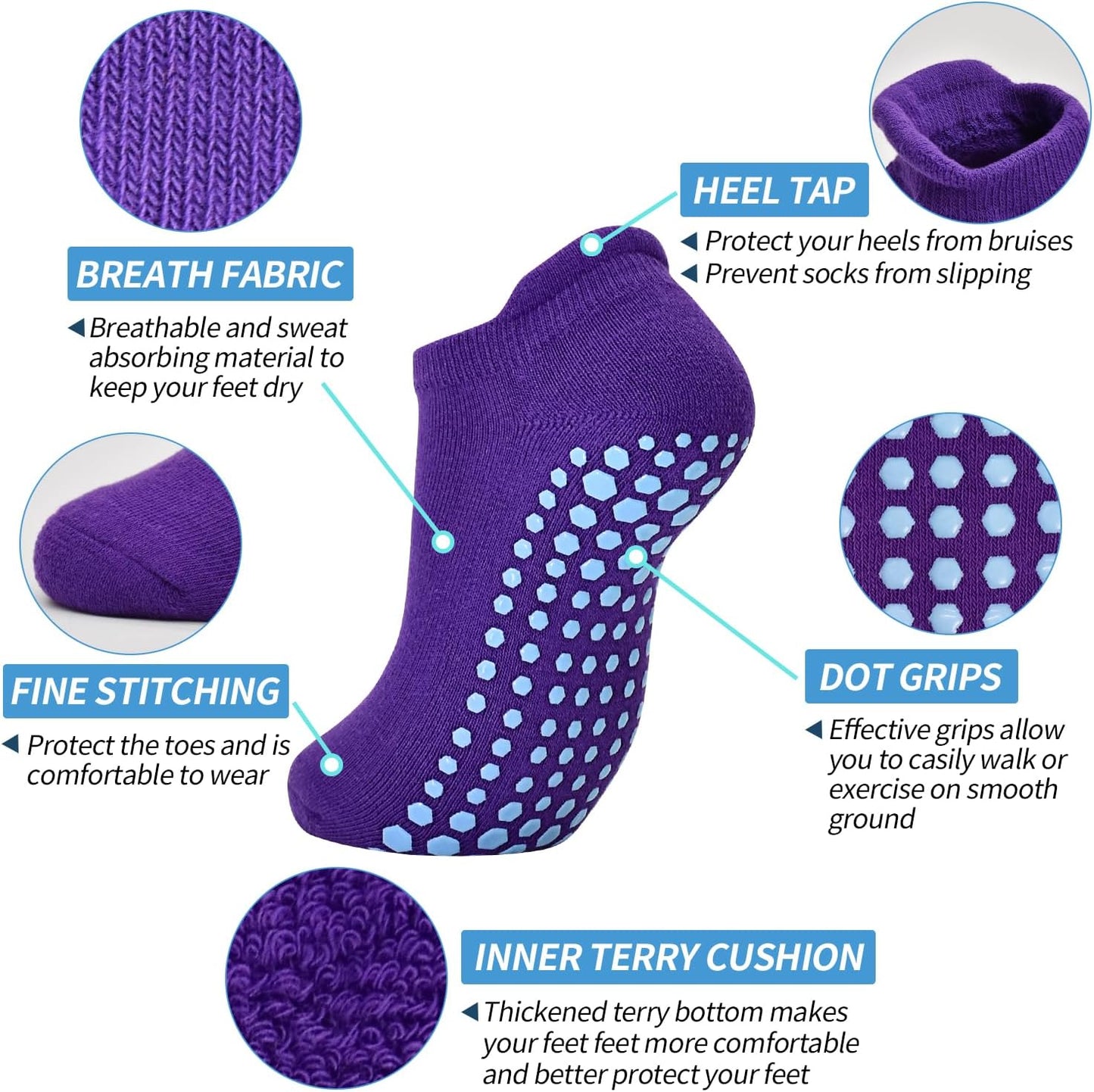ELUTONG Pilates Non Slip Grip Socks for Women 1-4 Pairs Yoga Barre Ballet Workout Hospital Grippy Sock