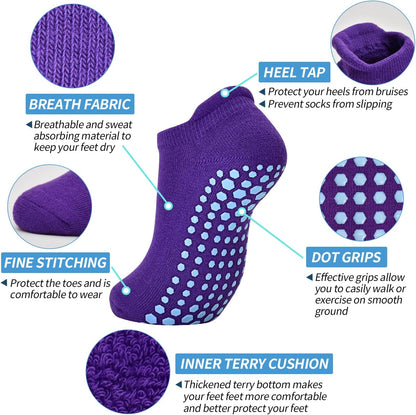 ELUTONG Pilates Non Slip Grip Socks for Women 1-4 Pairs Yoga Barre Ballet Workout Hospital Grippy Sock