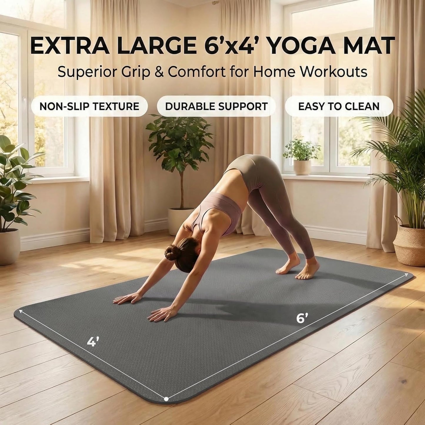 FrenzyBird Large Yoga Mat 6'x 4'（72”x 48”）—1/4" &1/3" Extra Wide Exercise Mat 183cm x 122cm Large Exercise Mat Big Home Yoga Mat Pilates Mat,Non Slip,Thick,TPE Workout Mat,for Women & Men, Yoga, Pilates, Gym and Floor Workouts Pilates
