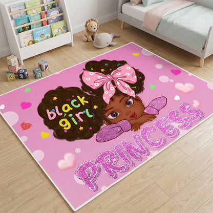Black Girl Area Rug for Bedroom African American Rugs for Room Princess Carpet Kids Rugs for Bedroom African Girls Carpet for Living Room Teen Girls Yoga Mats, Pink, 4'×5'