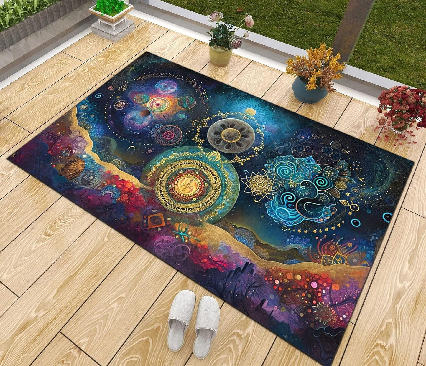 Chakra Round Area Rug, Non-Slip Meditation & Yoga Carpet for Living Room, Meditation Round Area Rugs, Modern Circular Bedroom Rug 57