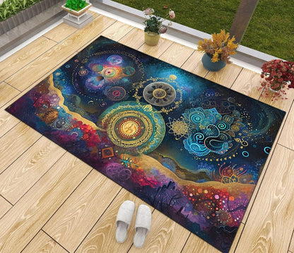 Chakra Round Area Rug, Non-Slip Meditation & Yoga Carpet for Living Room, Meditation Round Area Rugs, Modern Circular Bedroom Rug 57