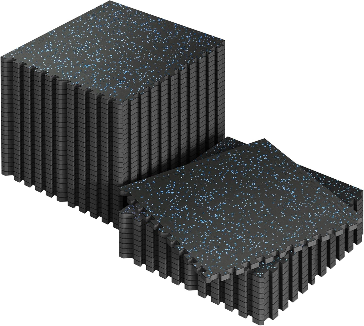 SUPERJARE 0.56'' Thick 12 Pcs 48 Sq Ft Rubber Top Exercise Equipment Mats, High Density EVA Foam Mats with Rubber Top, Interlocking Gym Flooring for Home Gym, Protective Workout Mat, Black/Grey