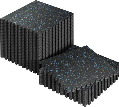 SUPERJARE 0.56'' Thick 12 Pcs 48 Sq Ft Rubber Top Exercise Equipment Mats, High Density EVA Foam Mats with Rubber Top, Interlocking Gym Flooring for Home Gym, Protective Workout Mat, Black/Grey