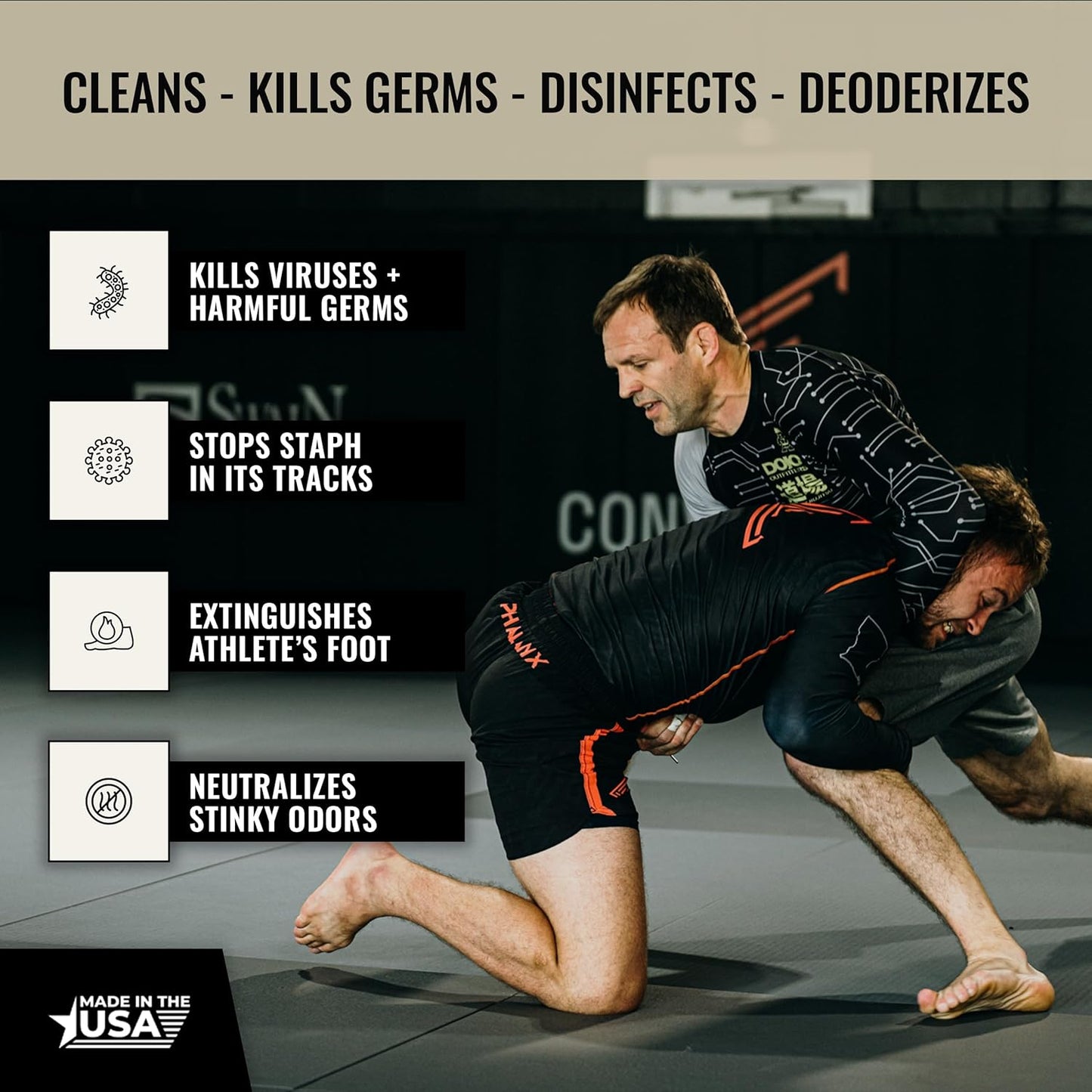 Dollamur Mat Attack! PLUS® Wrestling Mat Cleaner, Disinfecting, Rubber Floor Cleaner, and Fitness Equipment-Quart