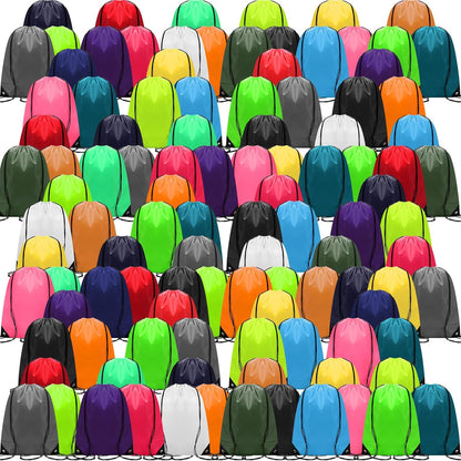 Shappy Drawstring Backpack Bulk Sports Gym Cinch Bag Polyester String Bag for Men Women(10 Colors,100 Pcs)