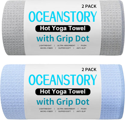 2 Pack Hot Yoga Towel with Grip Dot, Non-Slip Mat Towel,Yoga Mat Towe Sweat Absorbent Towel for Hot Yoga,Bikram, Pilates