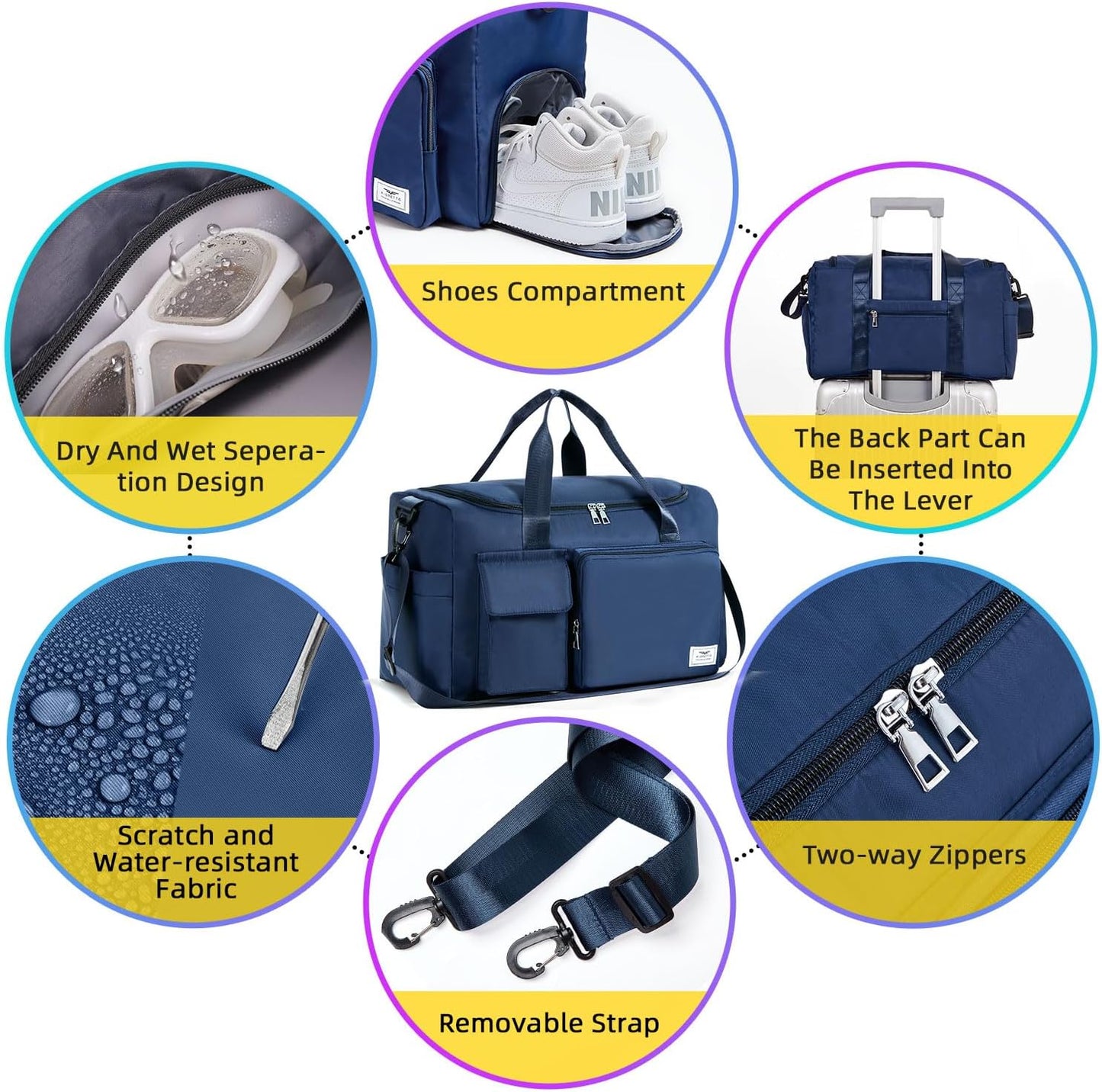 FIORETTO Women's Gym Duffle Bag with Shoes Compartment, 30L Capacity, Ideal for Travel, Gym, Sports, Duffel, Weekender