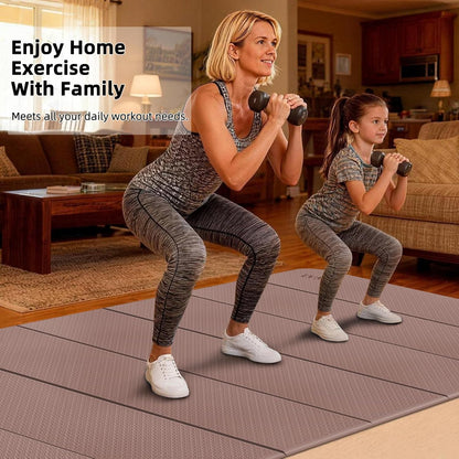 Large Yoga Mat, 75"x48" Extra Wide & Long Yoga Mat, 0.4" Thick Folding Exercise Mat, 2-Person Workout Mat for Home Gym, Extra Large Non-Slip Fitness Mat for HIIT, Yoga, Stretching, Portable Design for Easy Storage (Brown+Apricot)