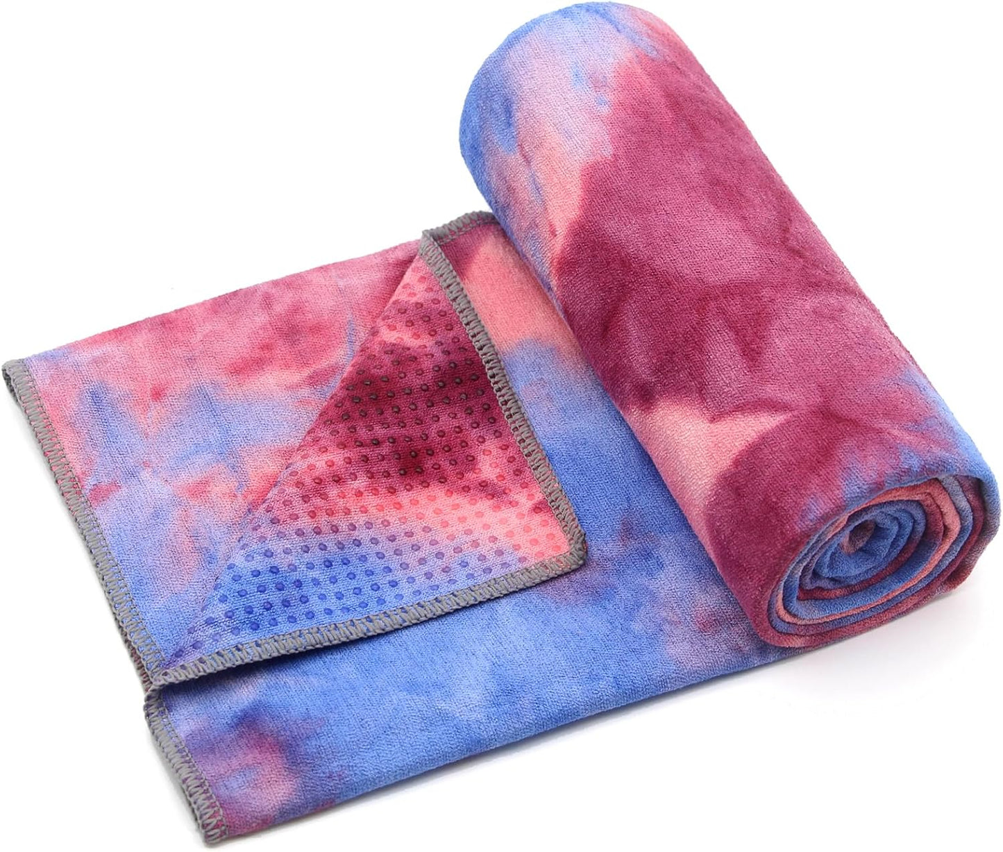 Eunzel Yoga Towel,Hot Yoga Mat Towel with Grip Dots Sweat Absorbent Non-Slip for Hot Yoga, Pilates and Workout 24" x72", Purple & Blue